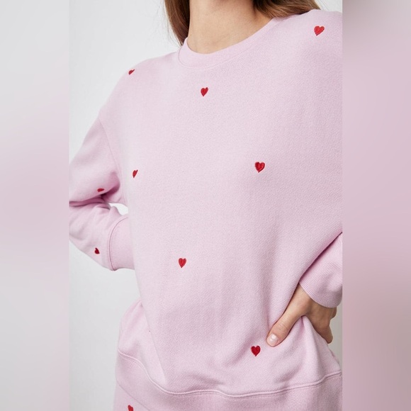 Rails Women’s Ramona Embroidered Hearts Crewneck in Pink/Red Size S - Picture 3 of 16